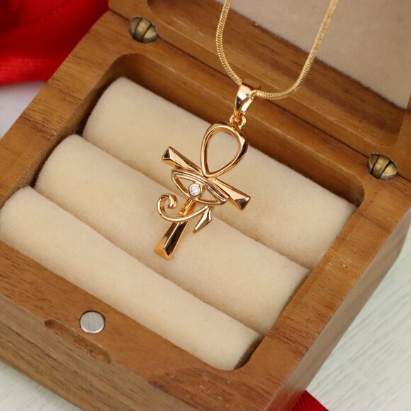 "Eye of Horus Rose Gold Pendant with Ankh Symbol for Protection, XPPT1535 - Picture 6 of 13